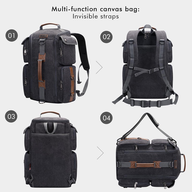 WITZMAN Travel Backpack for Men and Women Carry On Canvas Backpack Duffel Bag for Airplanes Fit 17 Inch Laptop (6661 canvas black) - Image 4